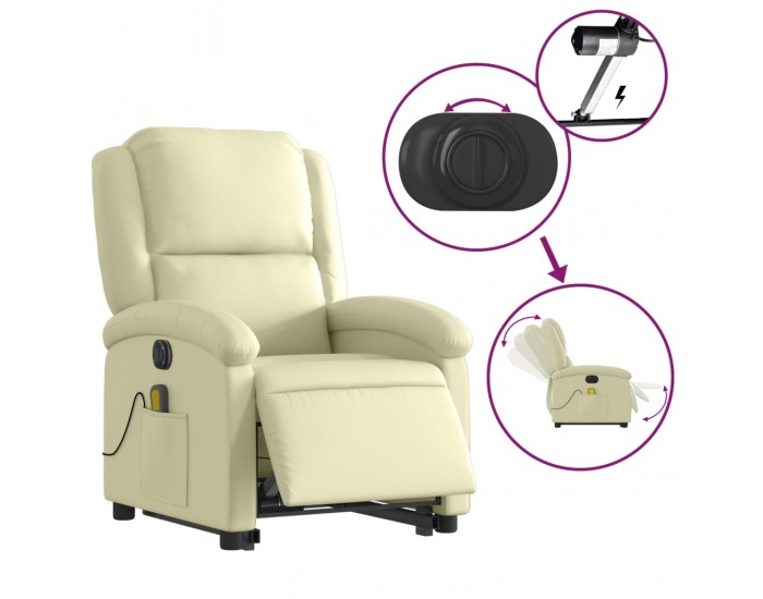 Sonata H Електрически изправящ масажен реклайнер стол, кремав