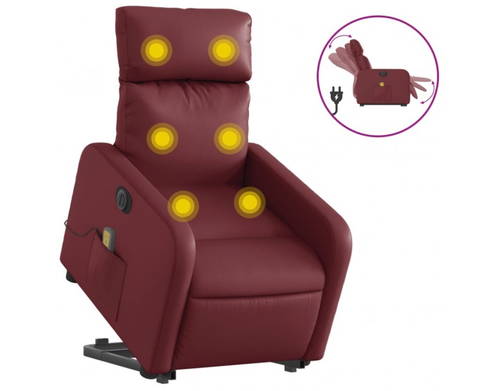 Sonata H Електрически изправящ масажен реклайнер, виненочервен, еко кожа