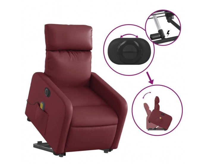Sonata H Електрически изправящ масажен реклайнер, виненочервен, еко кожа