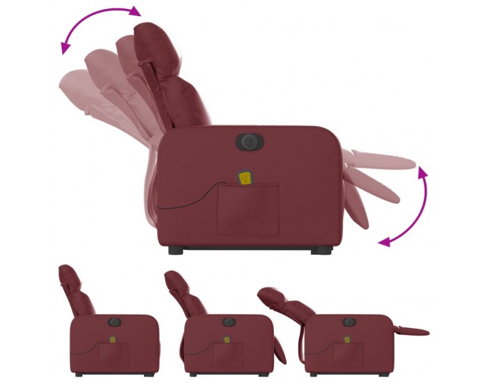 Sonata H Електрически изправящ масажен реклайнер, виненочервен, еко кожа