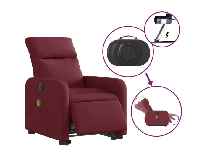 Sonata H Електрически изправящ масажен реклайнер виненочервен текстил