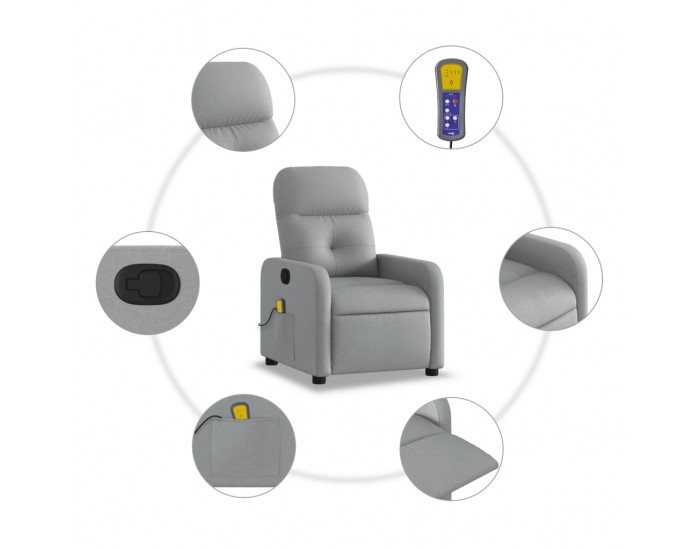 Sonata H Масажен реклайнер стол, светлосив, текстил