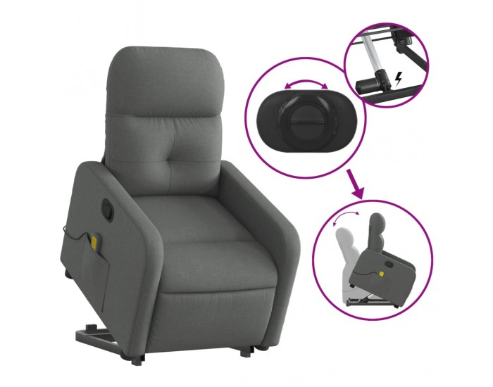 Sonata H Изправящ масажен реклайнер стол,тъмносив, текстил