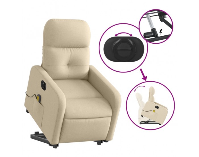 Sonata H Електрически изправящ масажен реклайнер стол кремав текстил