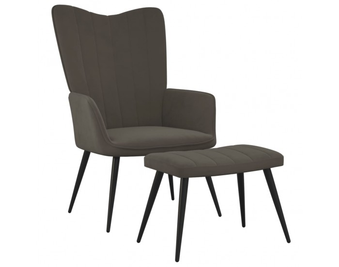 Sonata H Релаксиращ стол с табуретка, тъмносив, кадифе