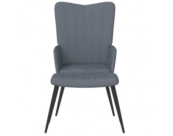 Sonata H Релаксиращ стол с табуретка, тъмносив, кадифе