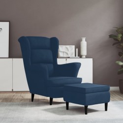 Sonata H Фотьойл Wingback с табуретка, син, кадифе Sonata H Фотьойл Wingback с табуретка, син, кадифе - Фотьойли