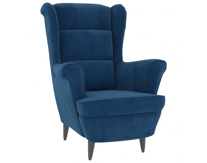 Sonata H Фотьойл Wingback с табуретка, син, кадифе