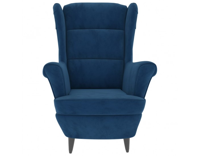 Sonata H Фотьойл Wingback с табуретка, син, кадифе