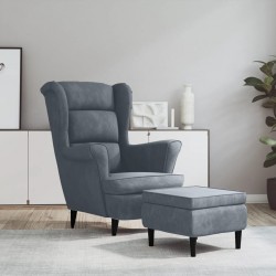 Sonata H Фотьойл Wingback с табуретка, тъмносив, кадифе - Фотьойли