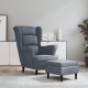 Sonata H Фотьойл Wingback с табуретка, тъмносив, кадифе Sonata H Фотьойл Wingback с табуретка, тъмносив, кадифе