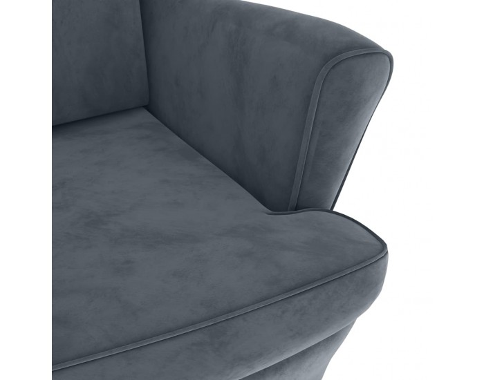 Sonata H Фотьойл Wingback с табуретка, тъмносив, кадифе Sonata H Фотьойл Wingback с табуретка, тъмносив, кадифе