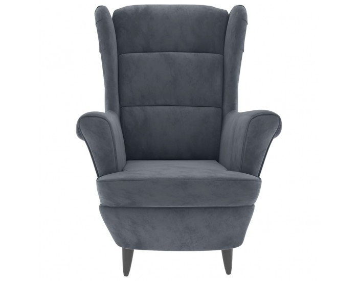 Sonata H Фотьойл Wingback с табуретка, тъмносив, кадифе Sonata H Фотьойл Wingback с табуретка, тъмносив, кадифе