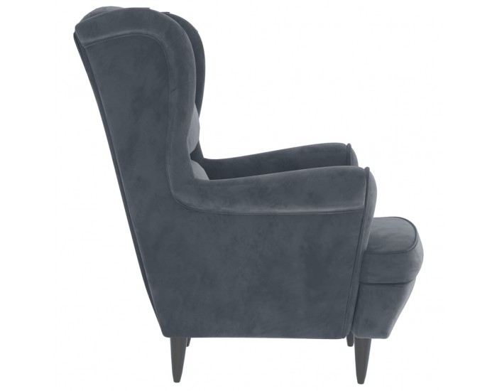 Sonata H Фотьойл Wingback с табуретка, тъмносив, кадифе Sonata H Фотьойл Wingback с табуретка, тъмносив, кадифе