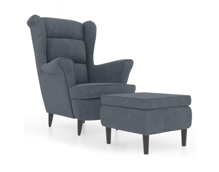 Sonata H Фотьойл Wingback с табуретка, тъмносив, кадифе Sonata H Фотьойл Wingback с табуретка, тъмносив, кадифе