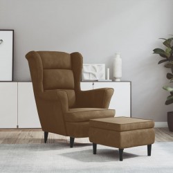 Sonata H Фотьойл Wingback с табуретка, кафява, кадифе Sonata H Фотьойл Wingback с табуретка, кафява, кадифе - Фотьойли