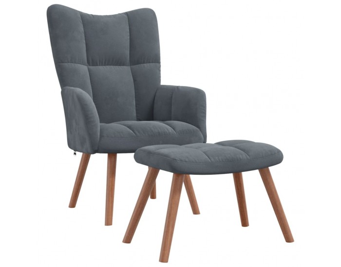 Sonata H Релакс стол с табуретка, тъмносив, кадифе