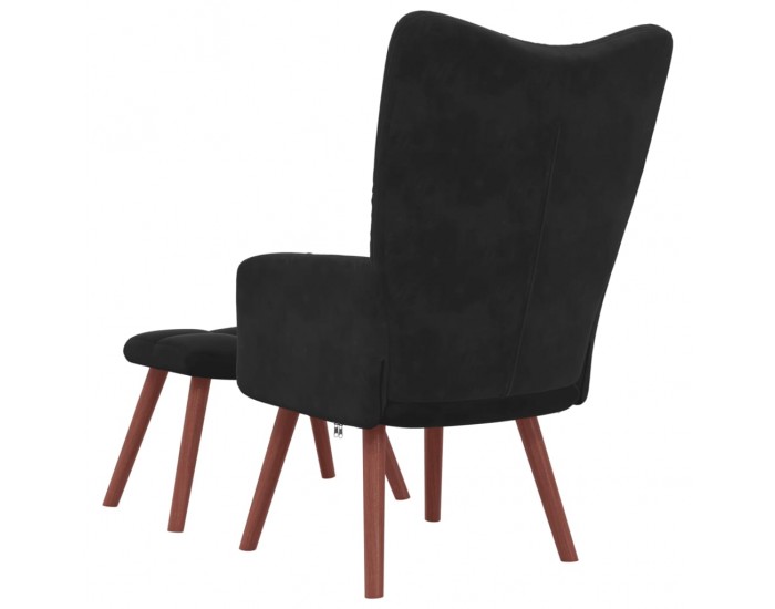 Sonata H Релакс стол с табуретка, черен, кадифе