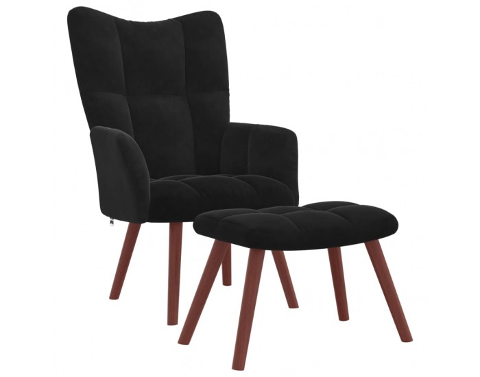 Sonata H Релакс стол с табуретка, черен, кадифе