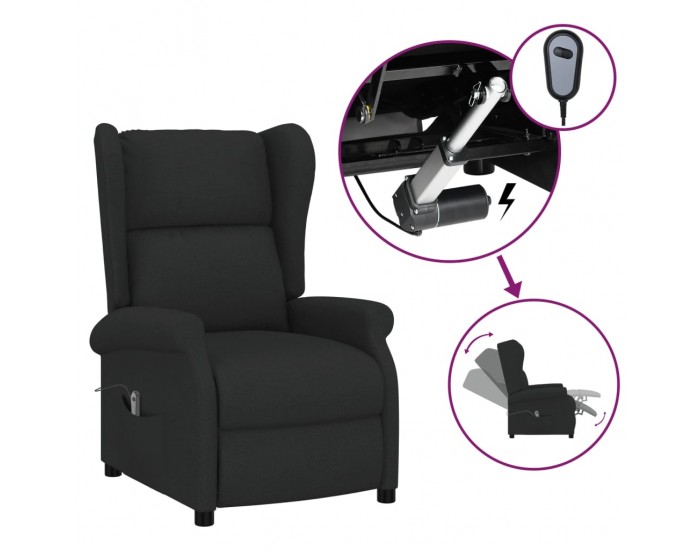 Sonata H Wingback електрически реклайнер стол, черен, текстил