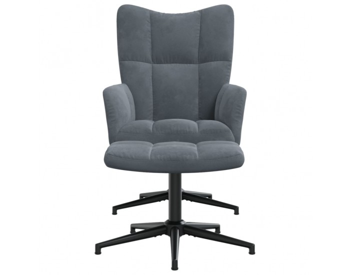 Sonata H Релаксиращ стол с табуретка, тъмносив, кадифе