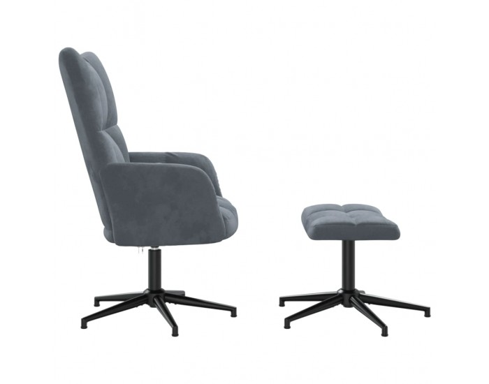 Sonata H Релаксиращ стол с табуретка, тъмносив, кадифе