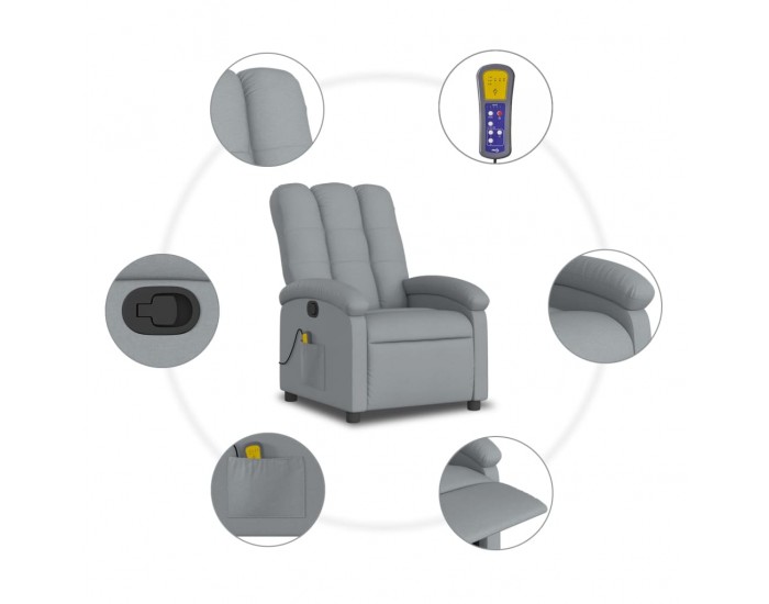 Sonata H Масажен реклайнер стол, светлосив, текстил