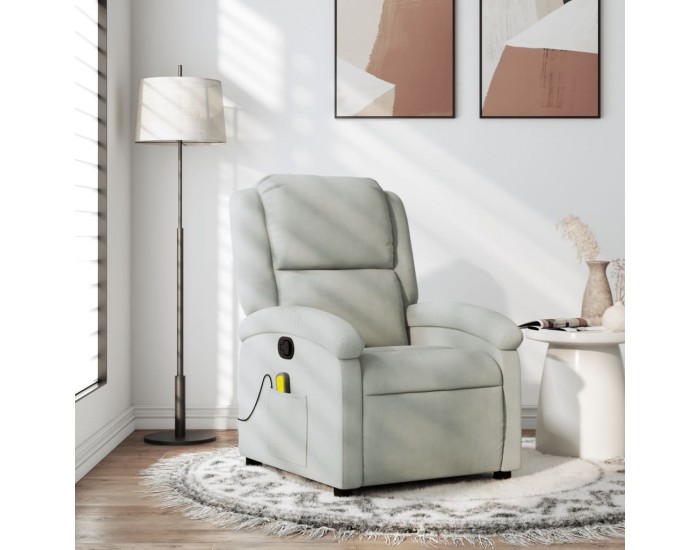 Sonata H Масажен реклайнер стол, светлосив, кадифе