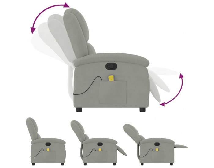 Sonata H Масажен реклайнер стол, светлосив, кадифе