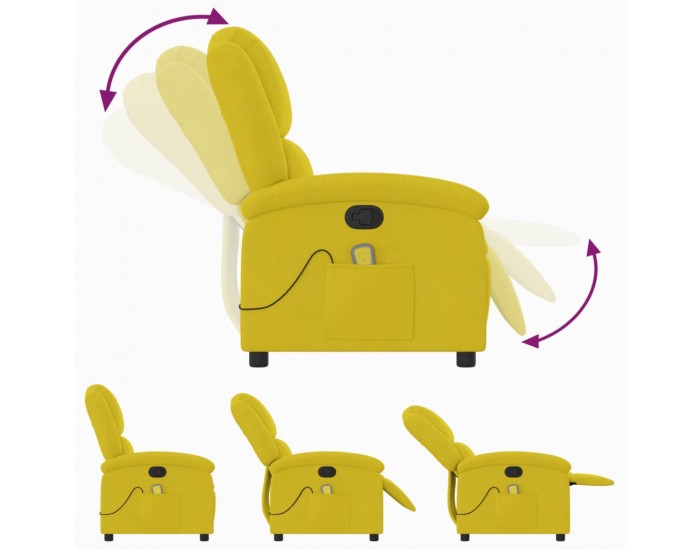 Sonata H Масажен реклайнер стол, жълт, кадифе