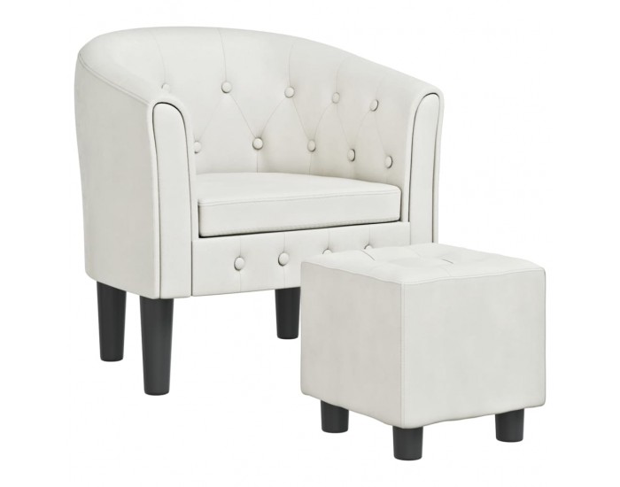 Sonata H Объл фотьойл с табуретка за крака, бял, изкуствена кожа