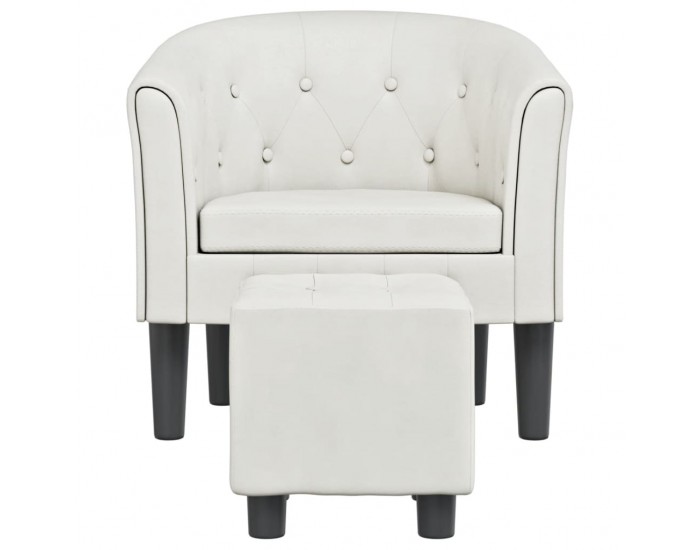 Sonata H Объл фотьойл с табуретка за крака, бял, изкуствена кожа