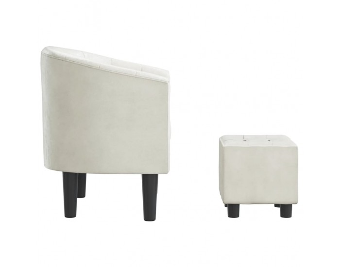 Sonata H Объл фотьойл с табуретка за крака, бял, изкуствена кожа