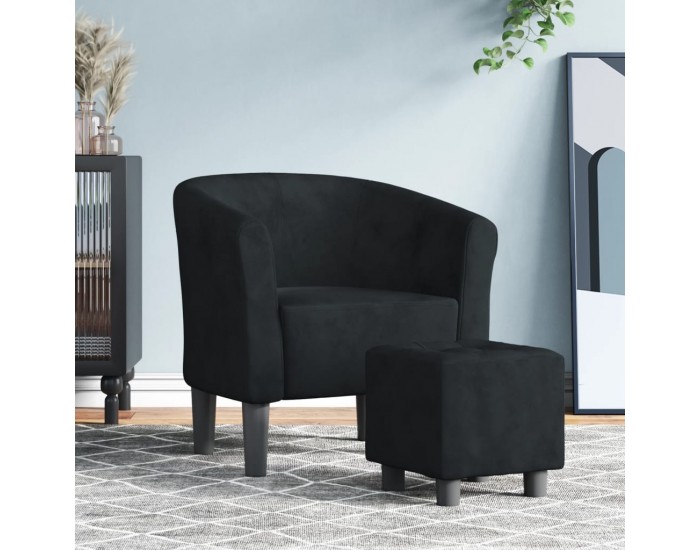 Sonata H Фотьойл с опора за крака Черен кадифе