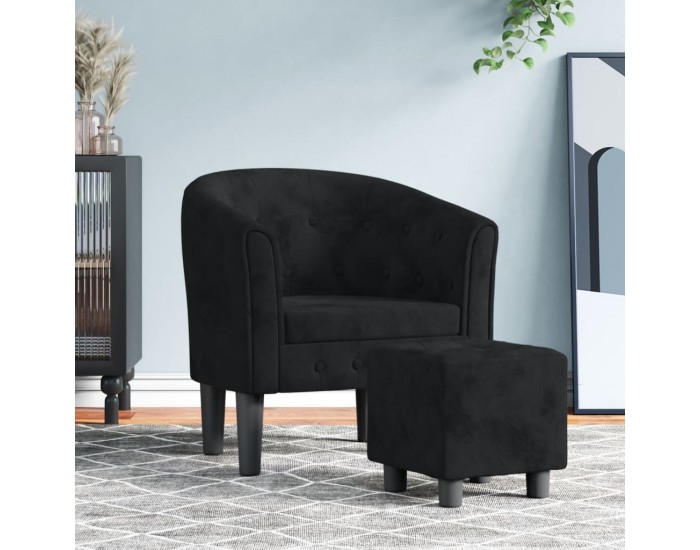 Sonata H Фотьойл с опора за крака Черен кадифе