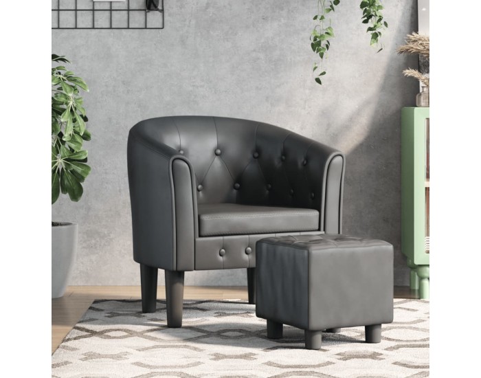 Sonata H Объл фотьойл с табуретка за крака, сиво, изкуствена кожа