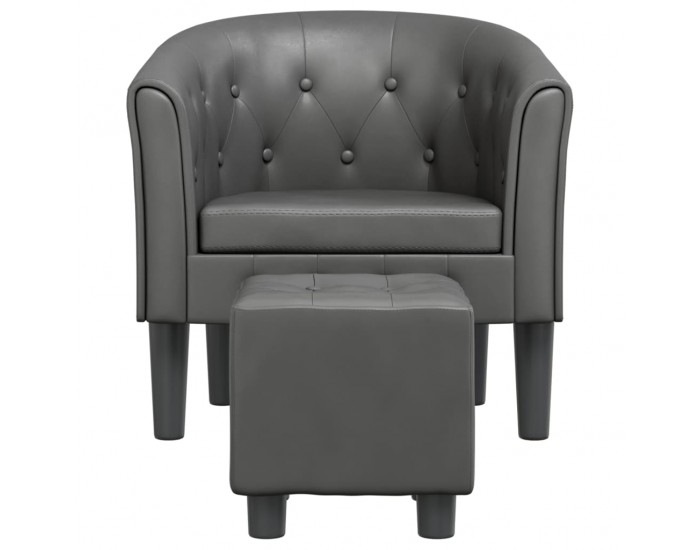 Sonata H Объл фотьойл с табуретка за крака, сиво, изкуствена кожа