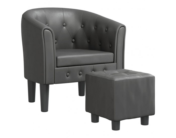 Sonata H Объл фотьойл с табуретка за крака, сиво, изкуствена кожа