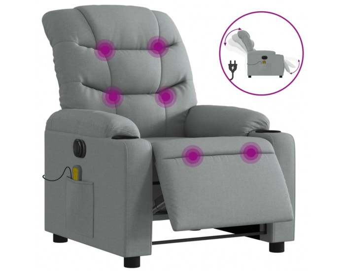 Sonata H Електрически масажен реклайнер стол, светлосив, текстил