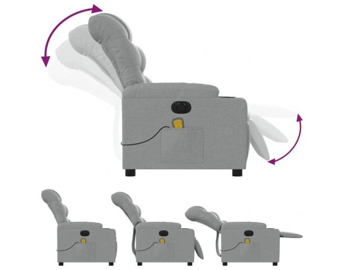 Sonata H Електрически масажен реклайнер стол, светлосив, текстил