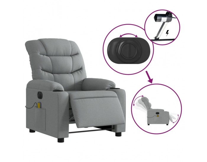 Sonata H Електрически масажен реклайнер стол, светлосив, текстил