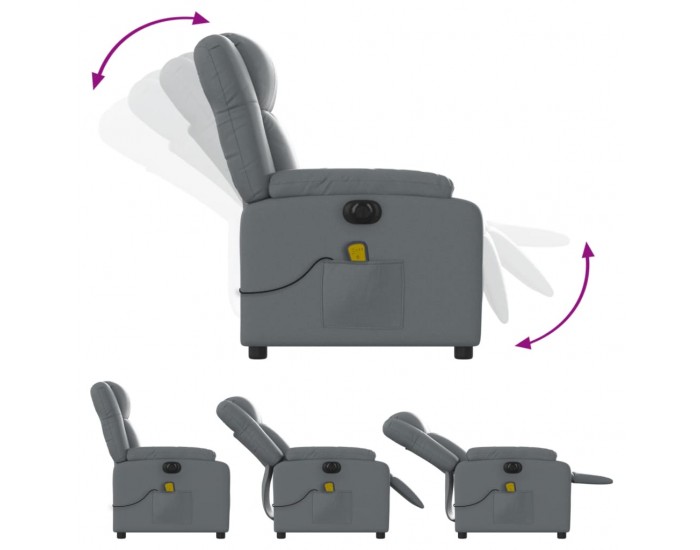 Sonata H Електрически масажен реклайнер стол, сив, изкуствена кожа