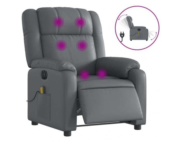 Sonata H Електрически масажен реклайнер стол, сив, изкуствена кожа