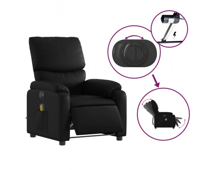 Sonata H Електрически масажен реклайнер стол, черен, изкуствена кожа