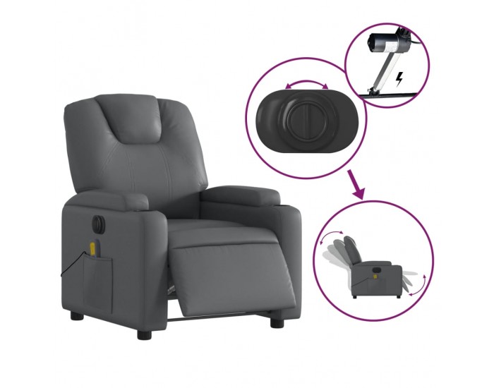 Sonata H Електрически масажен реклайнер стол, сив, изкуствена кожа