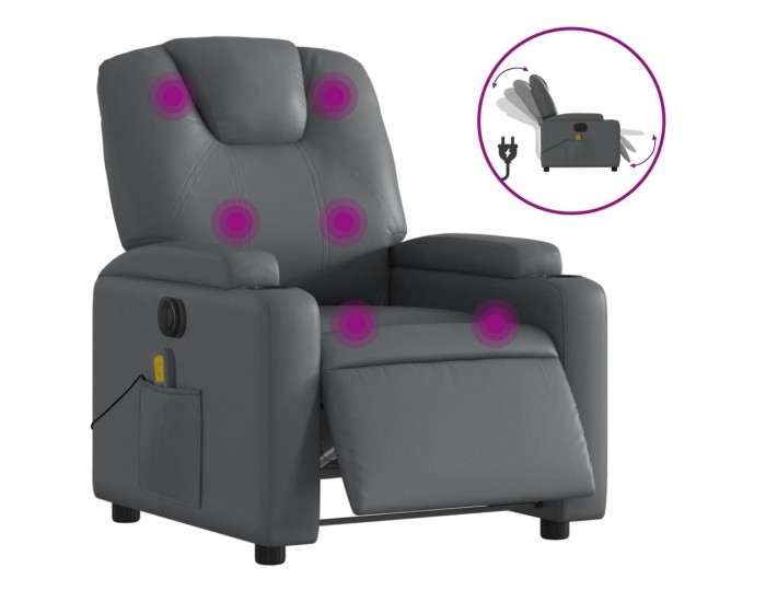 Sonata H Електрически масажен реклайнер стол, сив, изкуствена кожа