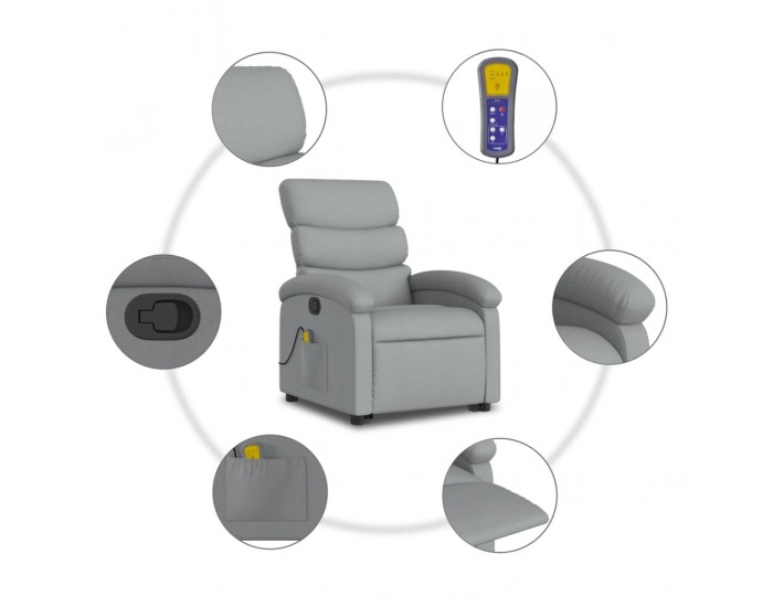 Sonata H Изправящ масажен реклайнер стол, светлосив, текстил