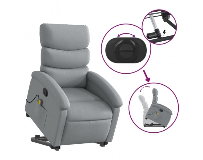 Sonata H Изправящ масажен реклайнер стол, светлосив, текстил