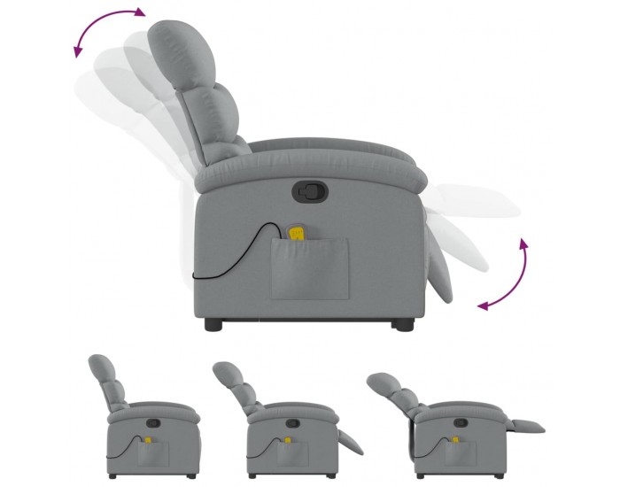 Sonata H Изправящ масажен реклайнер стол, светлосив, текстил