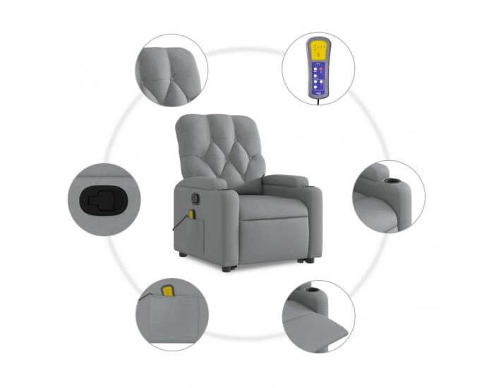 Sonata H Изправящ масажен реклайнер стол, светлосив, текстил
